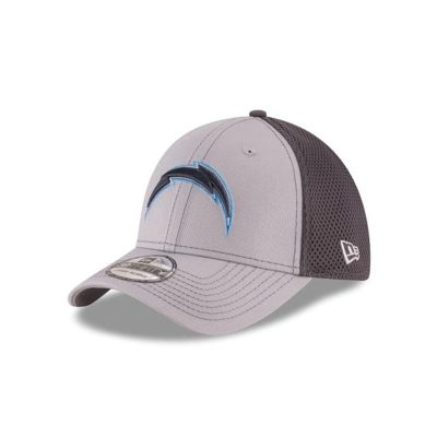 Grey Los Angeles Chargers Hat - New Era NFL Grayed Out 39THIRTY Stretch Fit Caps USA8159743